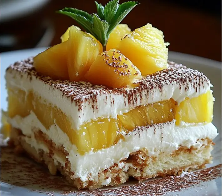Tropische ananas- en kokosnoot tiramisu