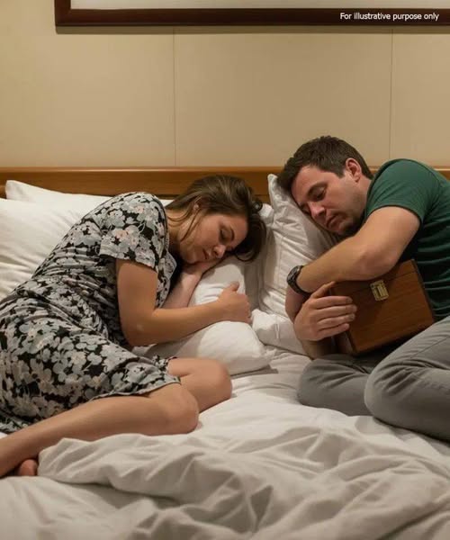 Op onze huwelijksreis werd ik midden in de nacht wakker en zag dat mijn man zich van me afgekeerd had en een klein houten kistje vasthield alsof het iets kostbaars was